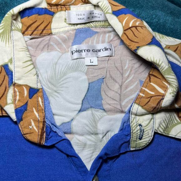 Pierre Cardin Hawaiian Button-up Shirt Men's Large Hula Girl Tropical Floral - Picture 4 of 7